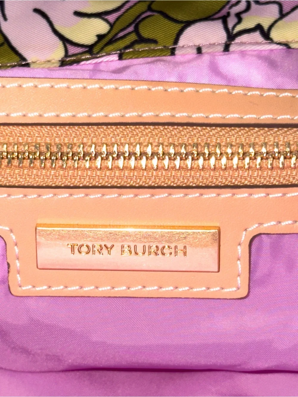 Tory Burch Ella Pink Floral Print Tote with Tan Leather Logo Laptop Sleeve
